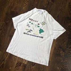 Vintage 90s Hanes Heavyweight Maui Hawaii Map Souvenir Surf Nature Tee